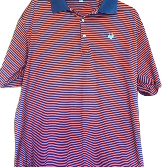 Peter Millar orange and navy polo shirt. Size Large - Picture 1 of 4